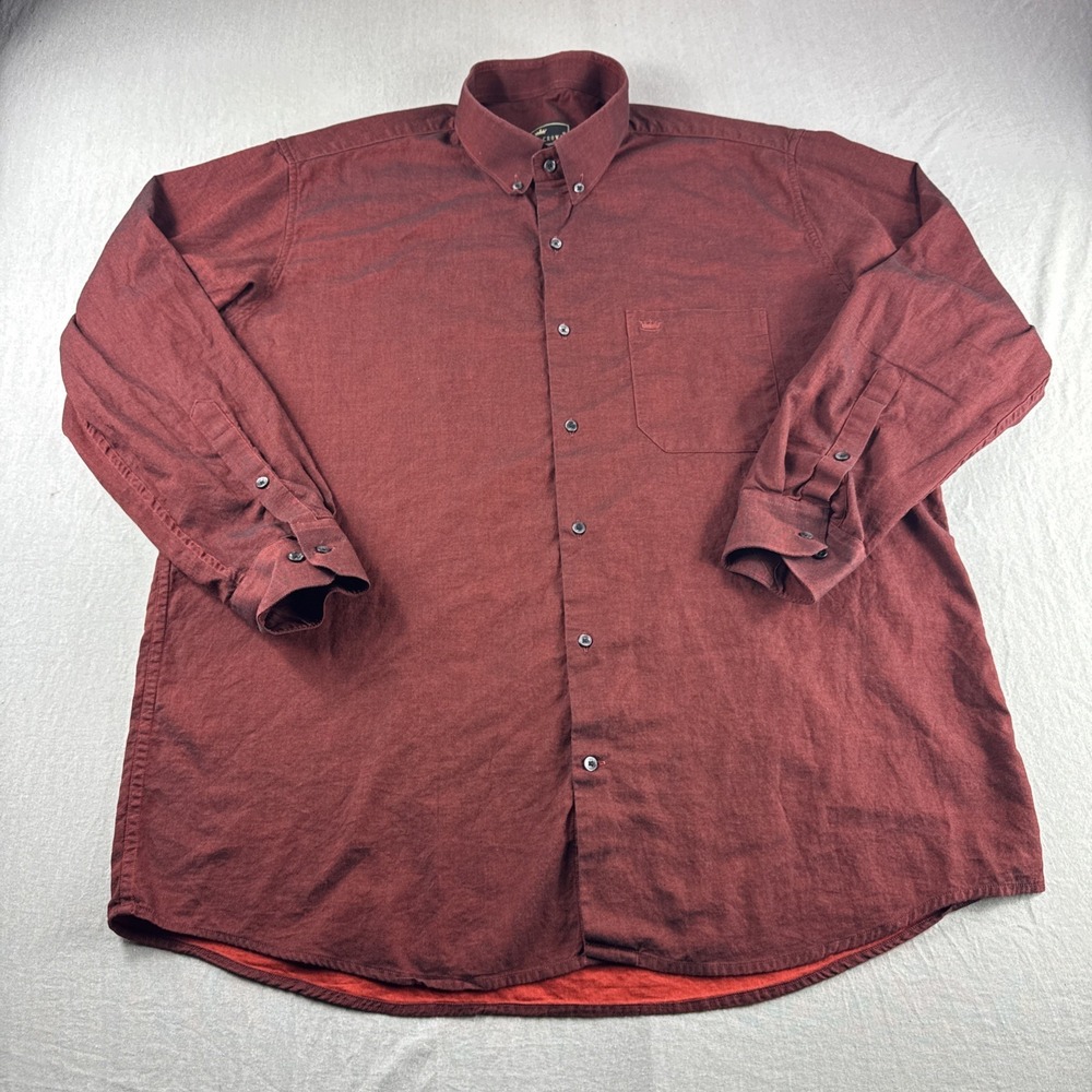 French Crown Shirt Mens 46 Red Long Sleeve Button Up Preppy Luxury Casual Top